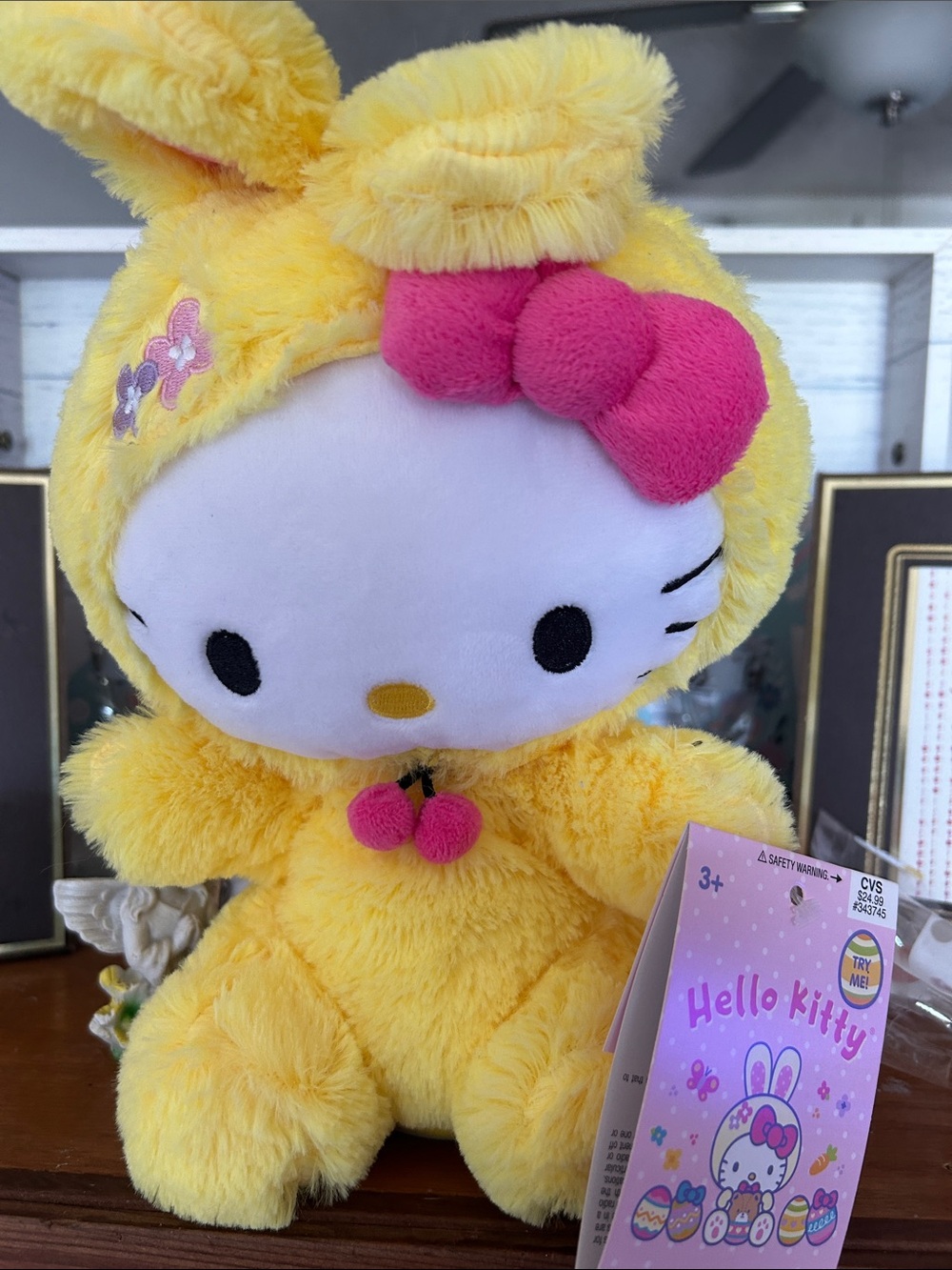 Hello Kitty Yellow Bunny Plush with Pink Bow & Cherry Accent